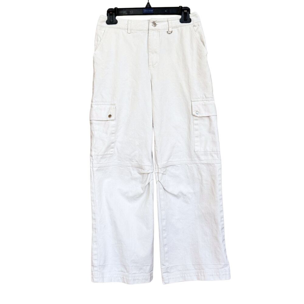 Princess Polly White Cargo Pants Sz 2 | Lightweight Cotton w/ Small Bleach Mark